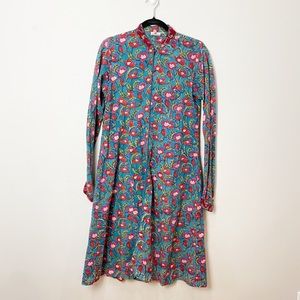 Anokhi poppy print Nehru collar Indian cotton jacket long sleeve in teal red